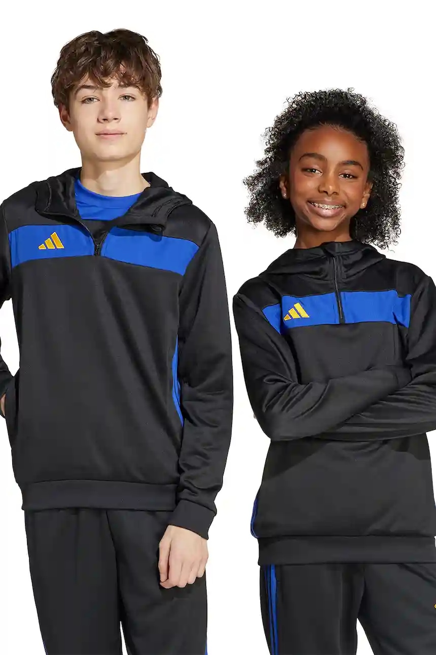 adidas Performance bluză copii culoarea negru, cu glugă, cu imprimeu, JX2230