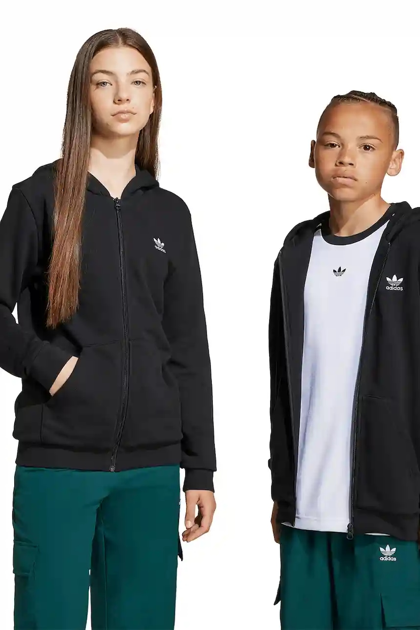 adidas Originals bluză culoarea negru, cu glugă, cu imprimeu, JX2789