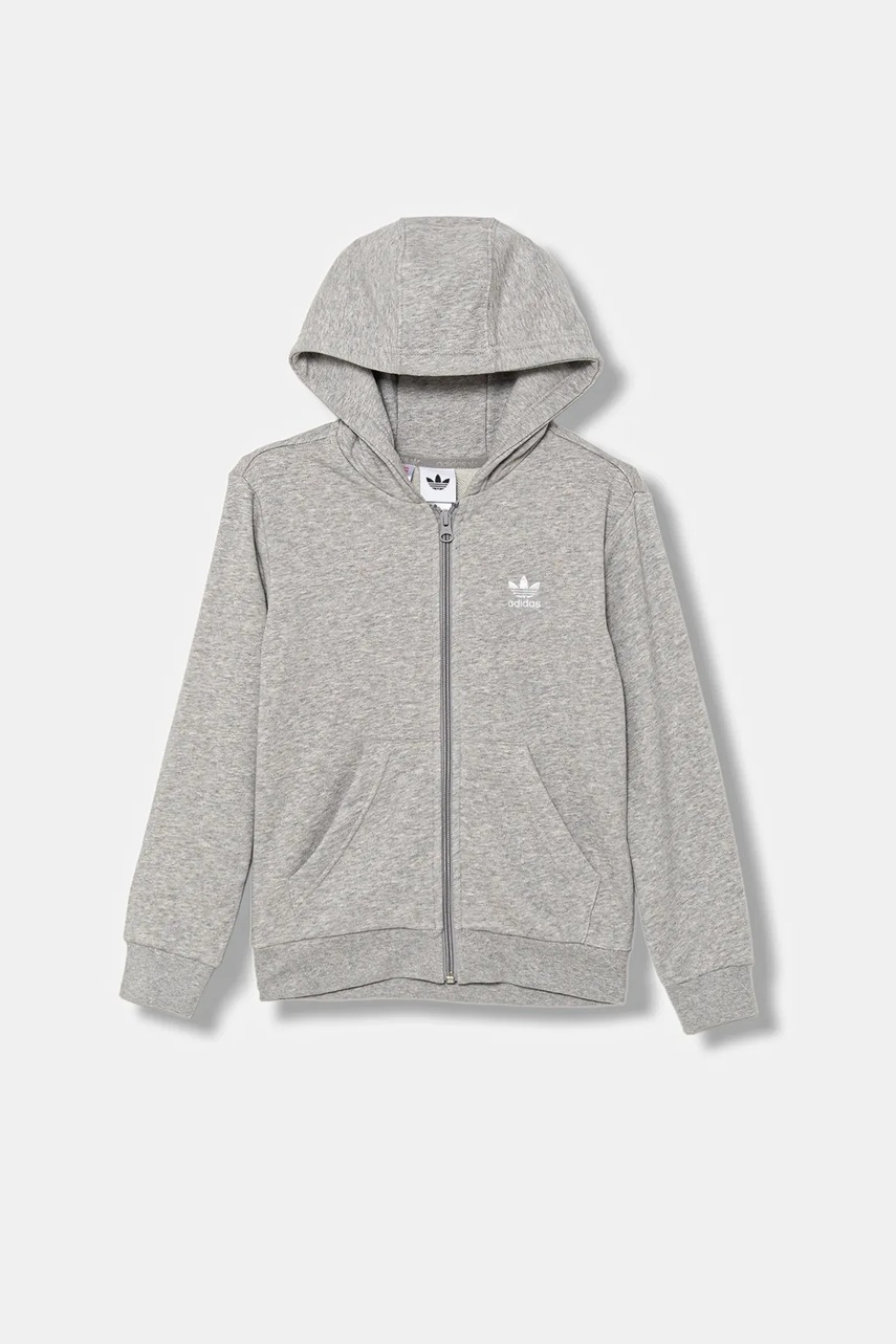 adidas Originals bluză copii culoarea gri, cu glugă, melanj, JX2790