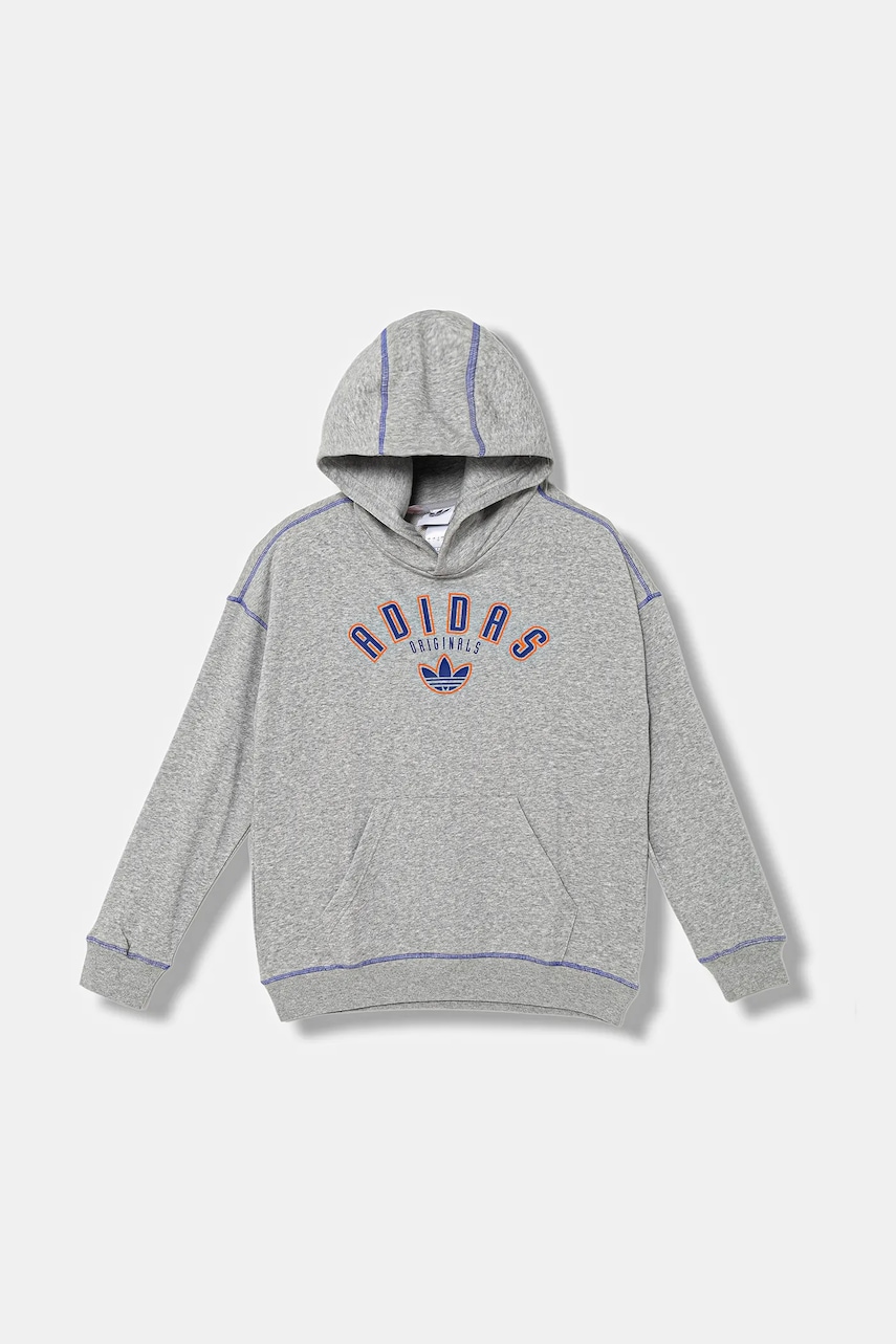 Детская кофта adidas Originals цвет серый с капюшоном с аппликацией JX5266 Детская кофта adidas Originals цвет серый с капюшоном с аппликацией JX5266