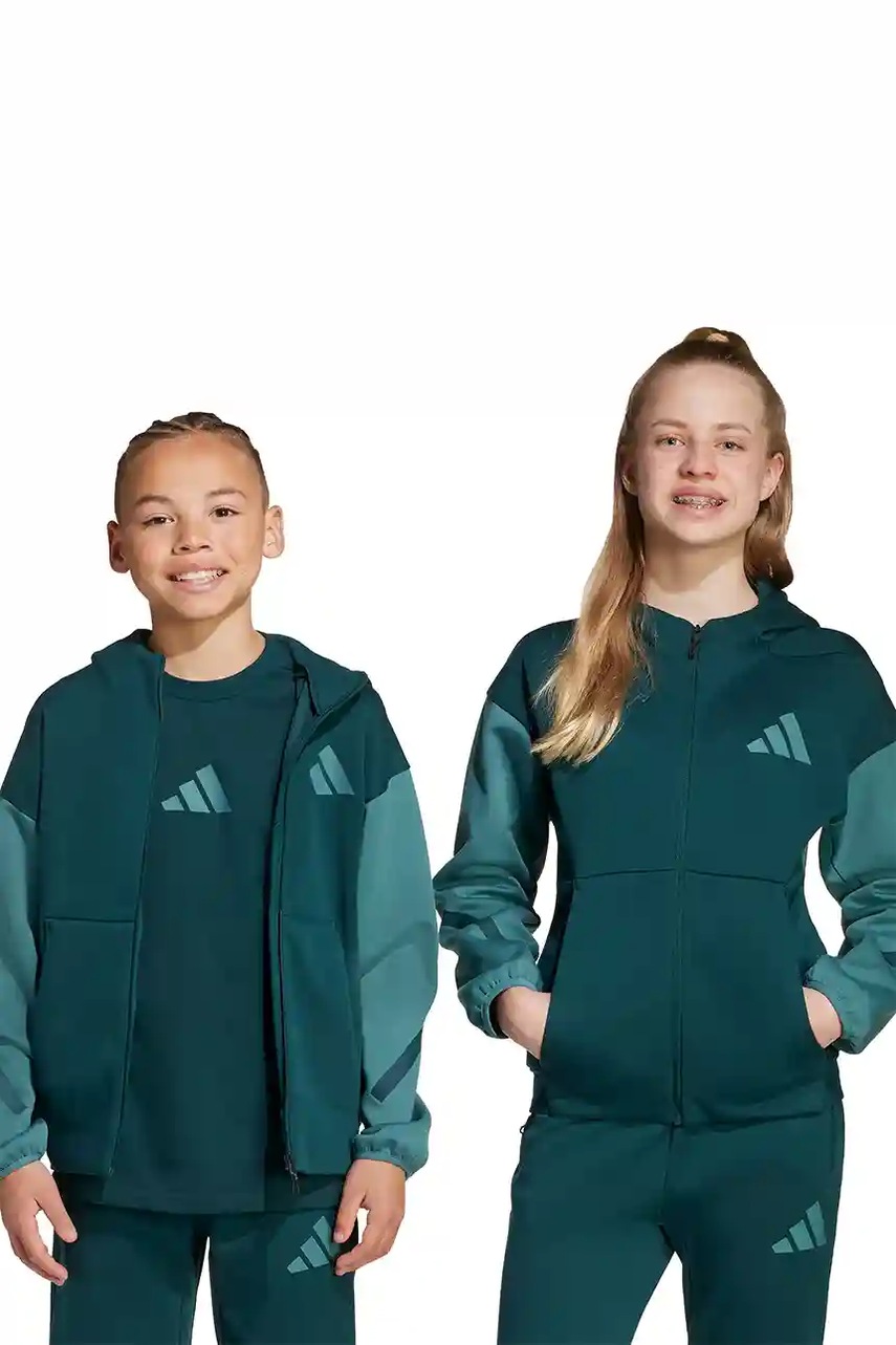 adidas bluză copii culoarea verde, cu glugă, cu imprimeu, JX9929