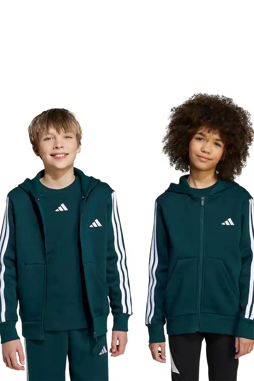adidas bluză copii culoarea verde, cu glugă, uni, JY4978