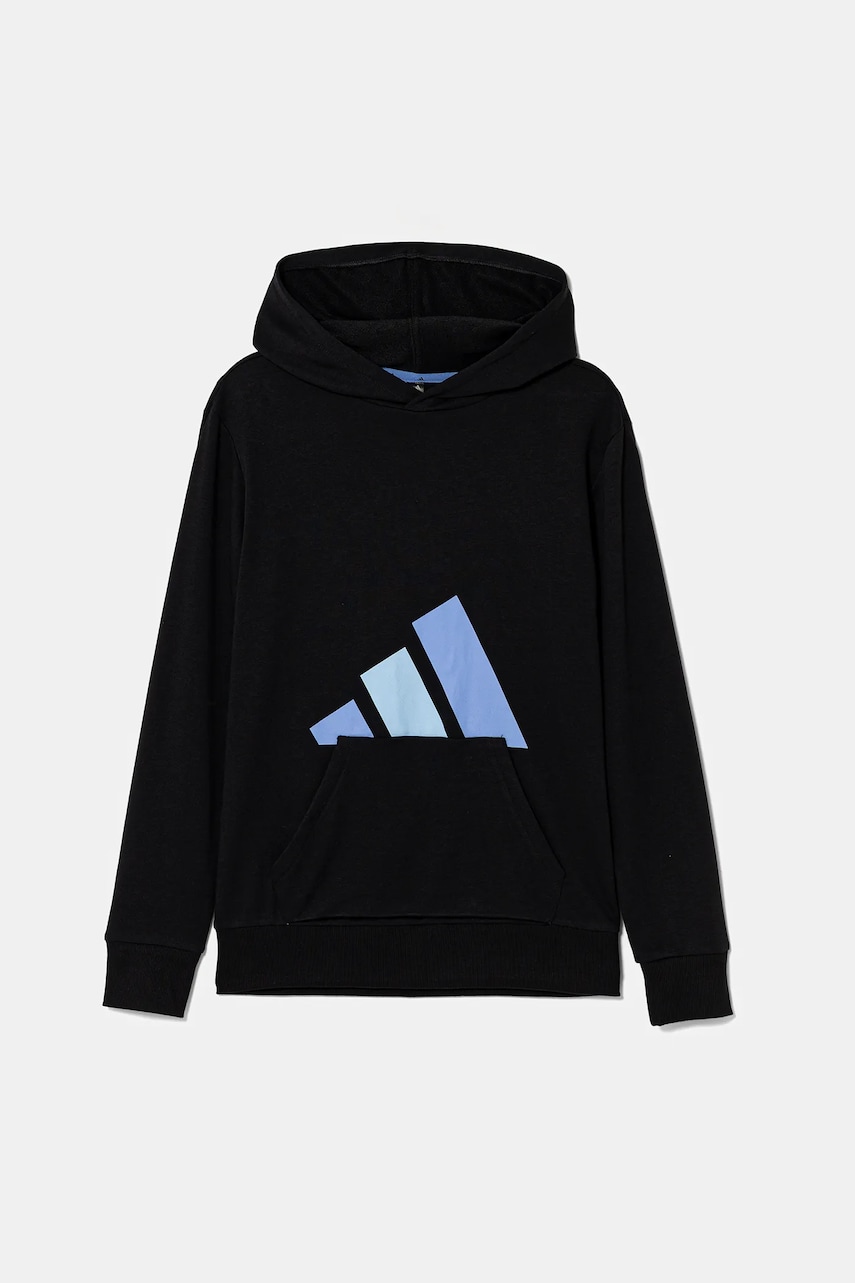 Levně Dětská mikina adidas černá barva, s kapucí, s potiskem, KB7313