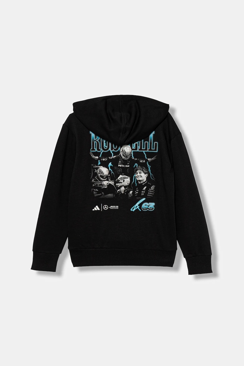 adidas Performance bluză copii MERCEDES culoarea negru, cu glugă, cu imprimeu, KD7308