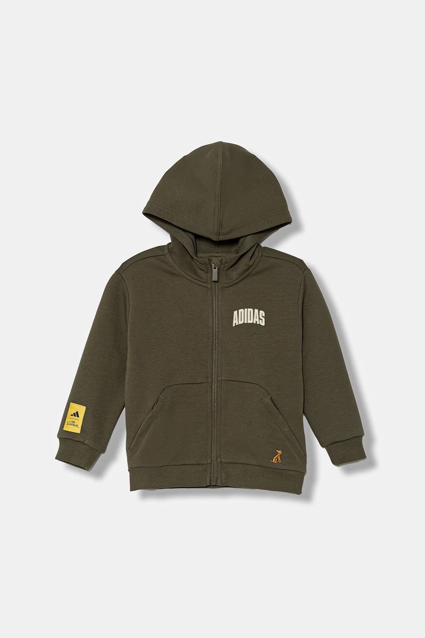 adidas bluză copii culoarea verde, cu glugă, cu imprimeu, JL9198