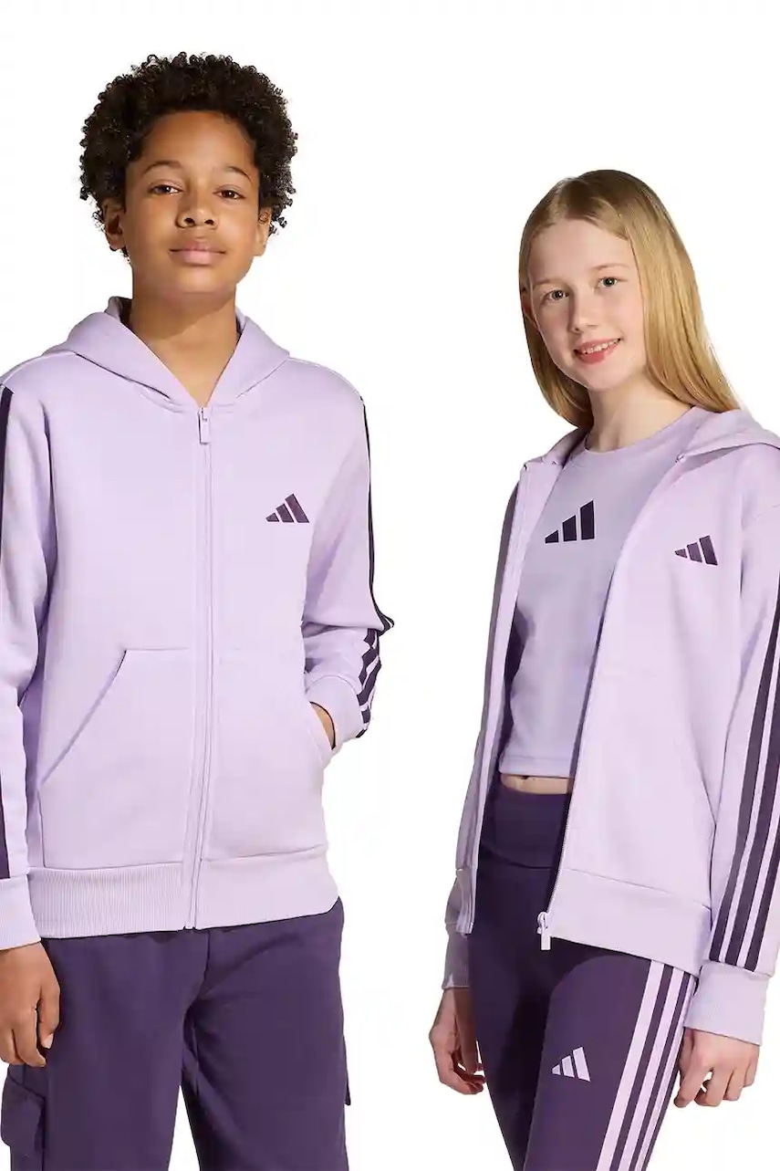 adidas bluză copii culoarea violet, cu glugă, cu imprimeu, KB7307