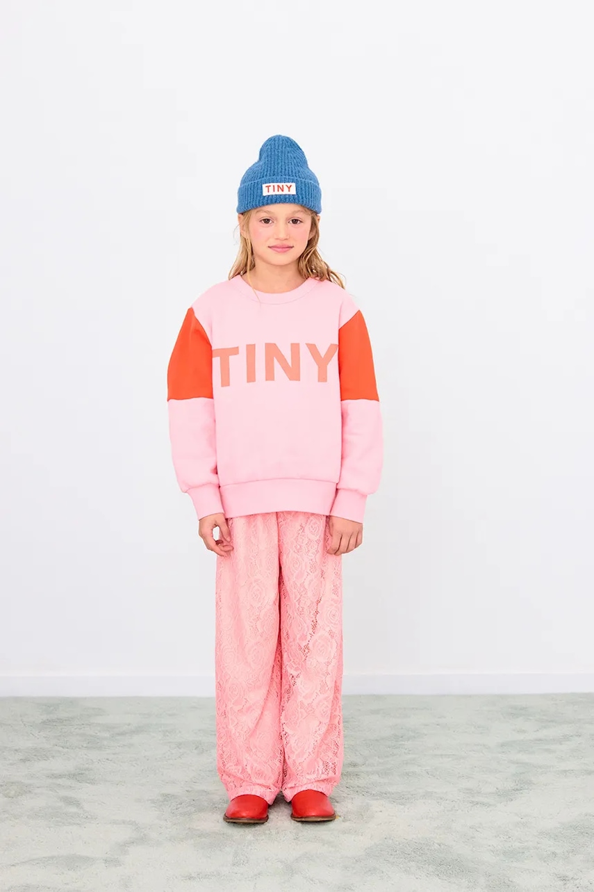 Tinycottons hanorac de bumbac pentru copii TINY COLOR BLOCK SWEATSHIRT culoarea roz, AW25-274