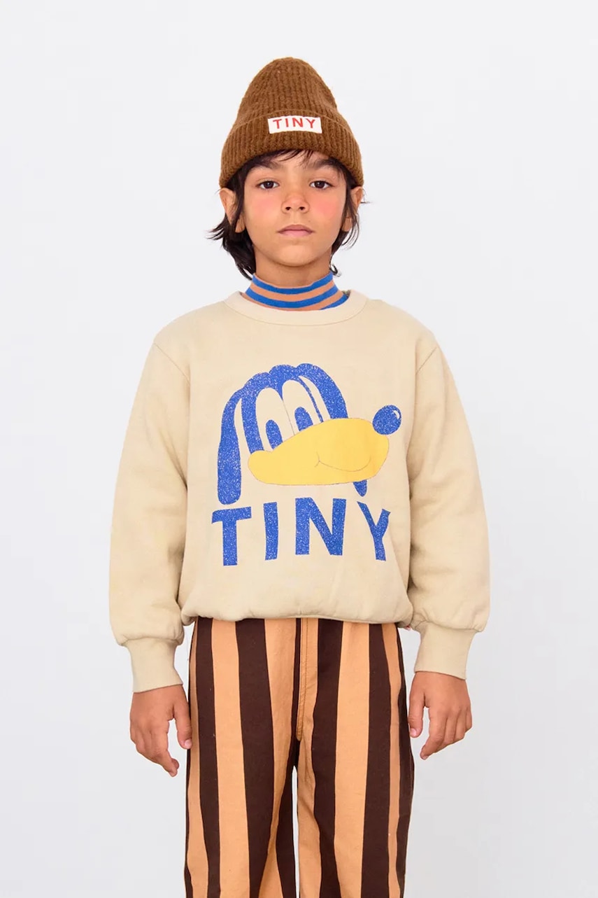 Tinycottons hanorac de bumbac pentru copii TINY DOG GRAPHIC SWEATSHIRT culoarea bej, cu imprimeu, AW25-289