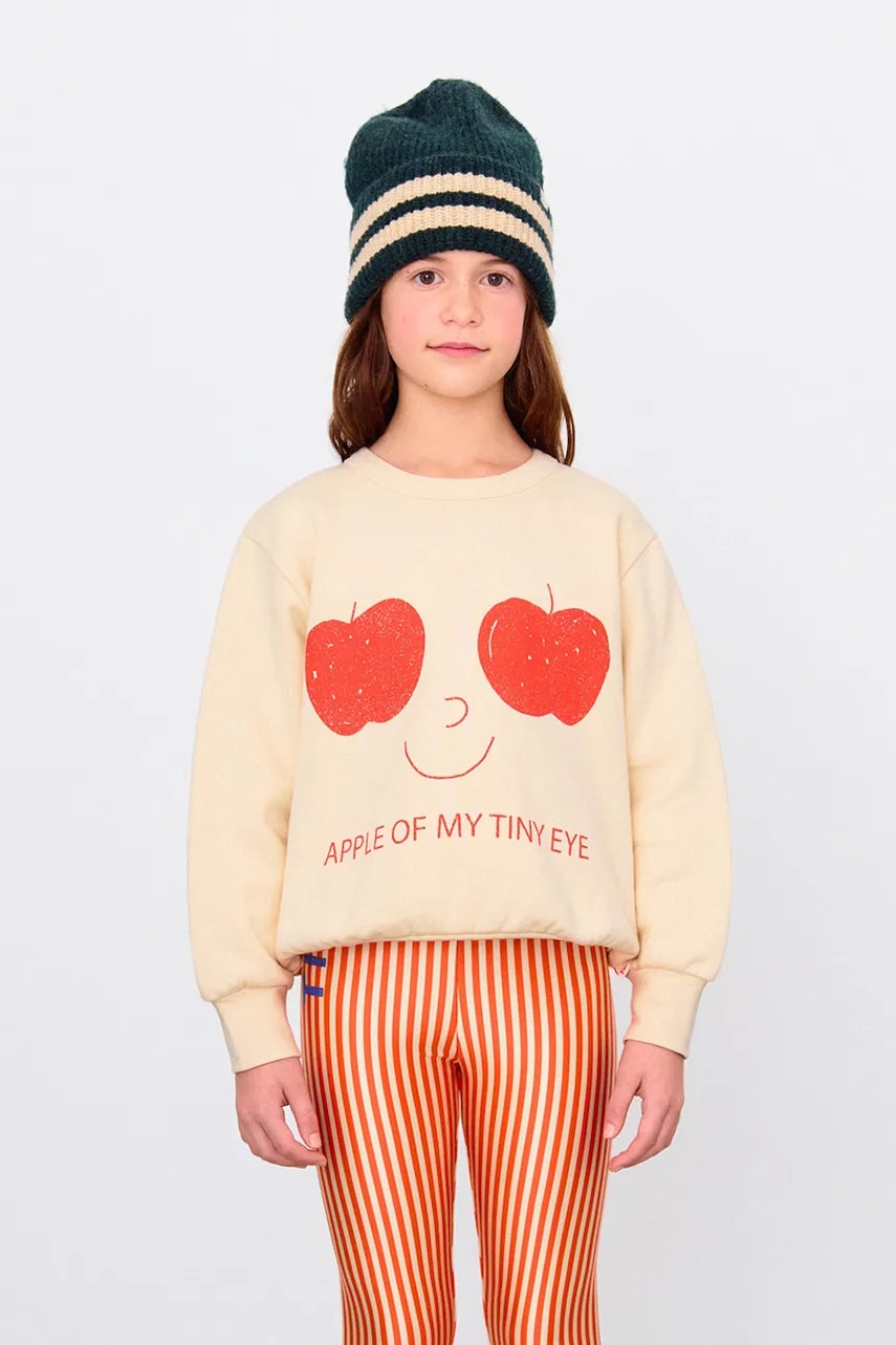 Levně Dětská bavlněná mikina Tinycottons APPLES EYES GRAPHIC SWEATSHIRT béžová barva, s potiskem, AW25-296