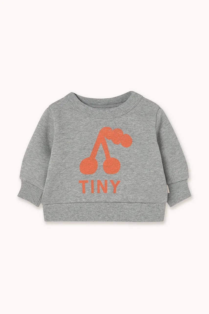 Levně Dětská bavlněná mikina Tinycottons CHERRY GRAPHIC BABY SWEATSHIRT šedá barva, s potiskem, AW25-302