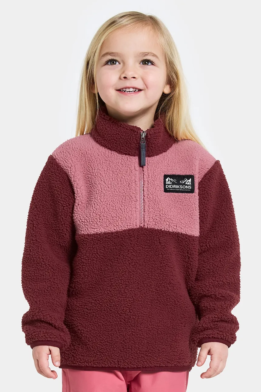 Didriksons bluză GOSIG KIDS HALFZIP culoarea bordo, uni, 505536