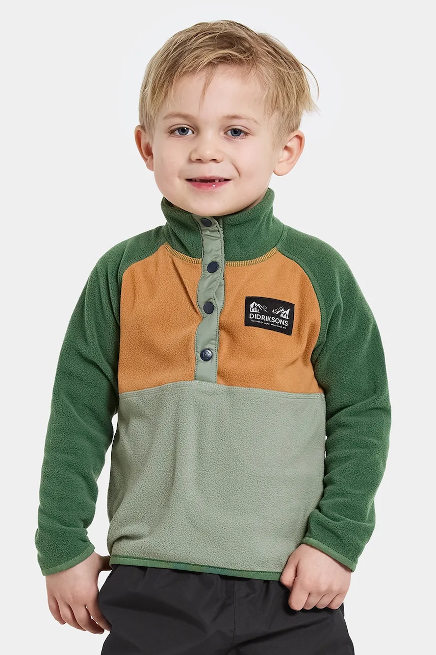 Levně Mikina Didriksons MONTE KIDS HALF BU 4 zelená barva, hladká, 505590