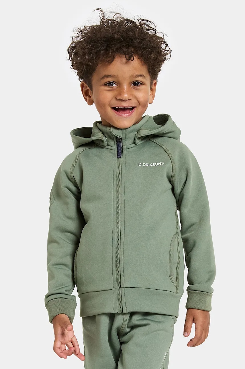 Didriksons bluză SILJAN KIDS FZ culoarea verde, cu glugă, uni, 505900