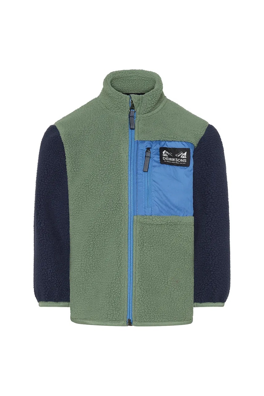 Кофта Didriksons ANTEN KIDS FULLZIP колір зелений з капюшоном однотонна 505906