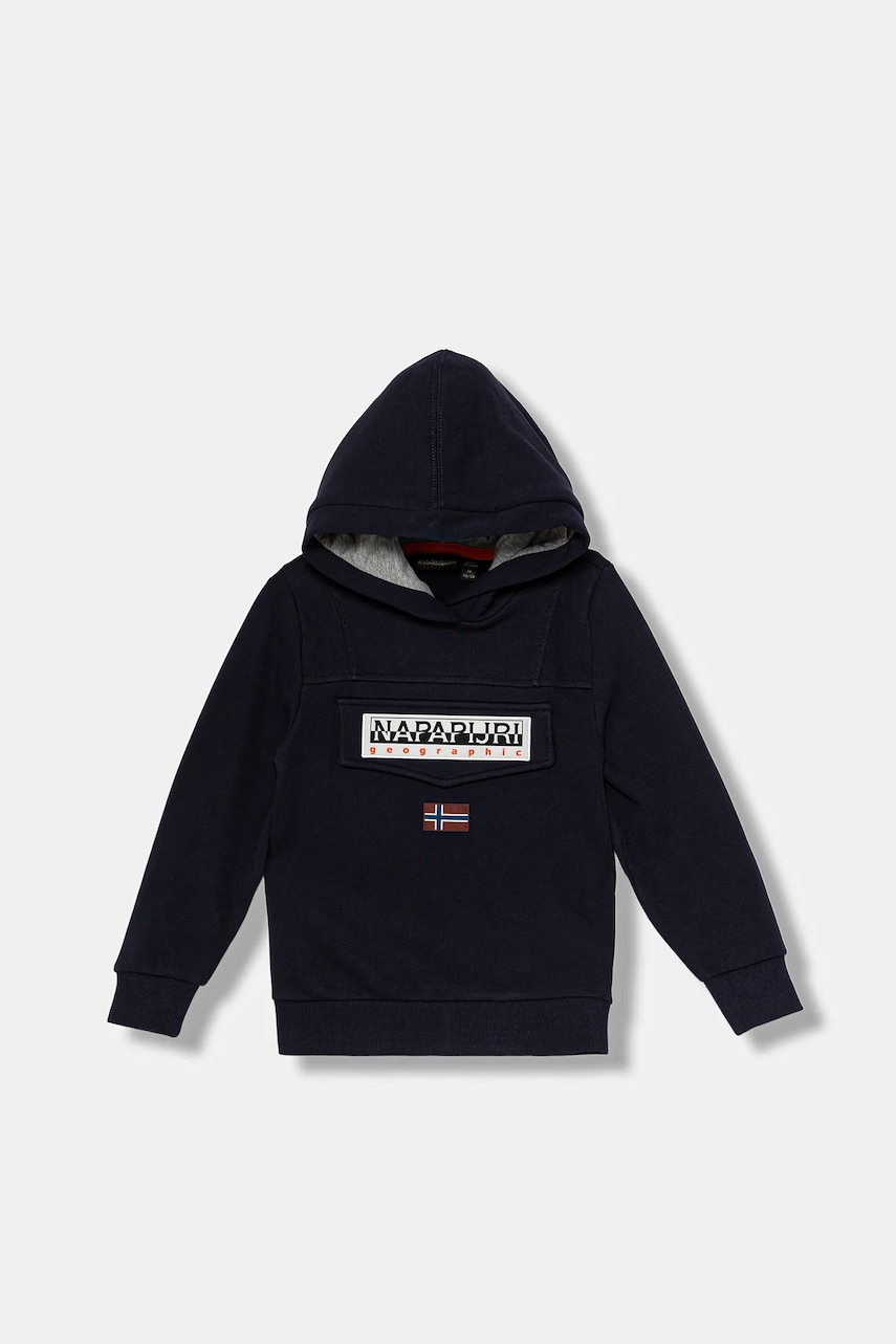 Napapijri bluză copii BURGEE culoarea bleumarin, cu glugă, cu imprimeu, NP0A4I6T1761