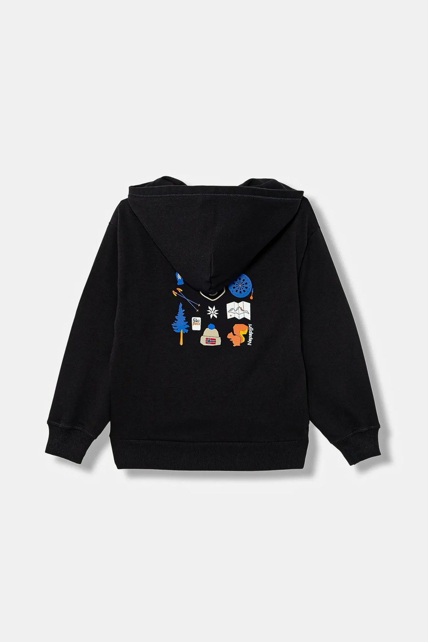 Дитяча кофта Napapijri B-ADIGE колір чорний з капюшоном з принтом NP0A88ZXF0X1