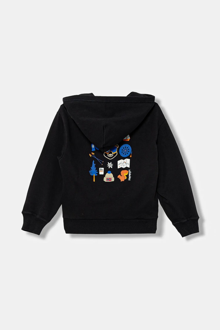 Дитяча кофта Napapijri B-ADIGE колір чорний з капюшоном з принтом NP0A88ZXF0X1
