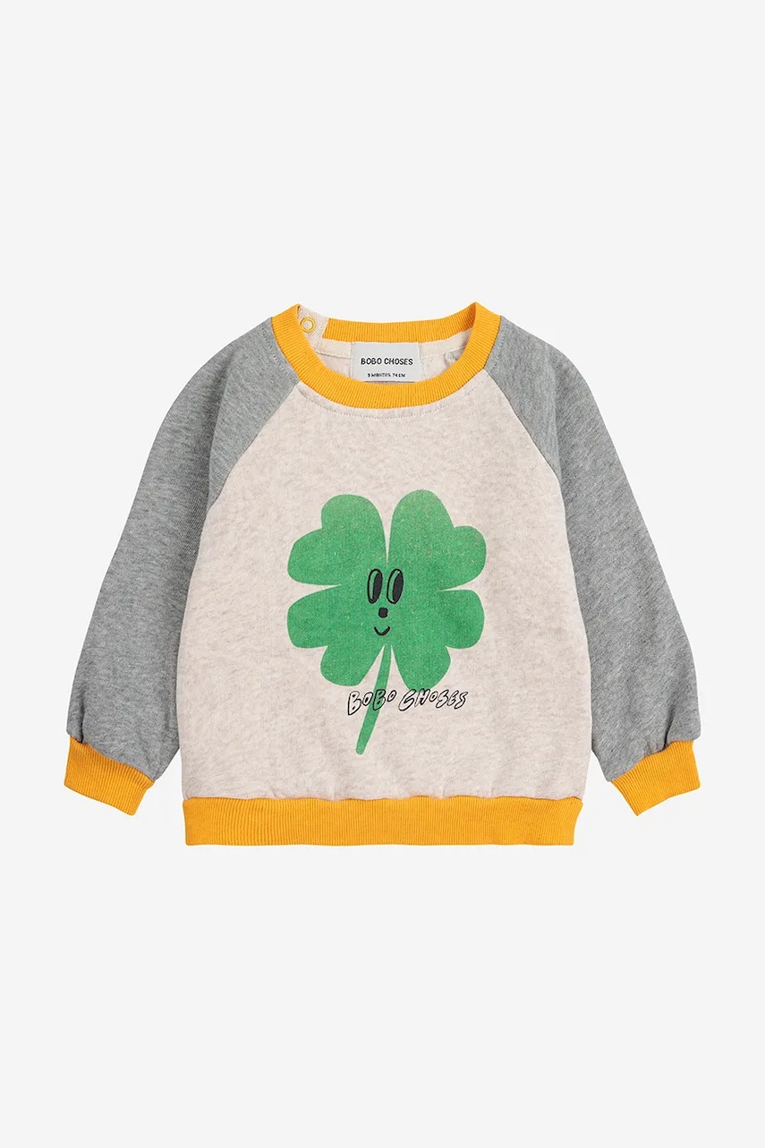 Levně Dětská bavlněná mikina Bobo Choses Lucky Clover béžová barva, s potiskem, 225AB053