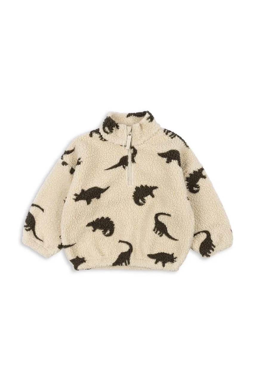 Konges Sløjd bluză copii JODY TEDDY HALF ZIP GRS culoarea bej, cu imprimeu, KS104067