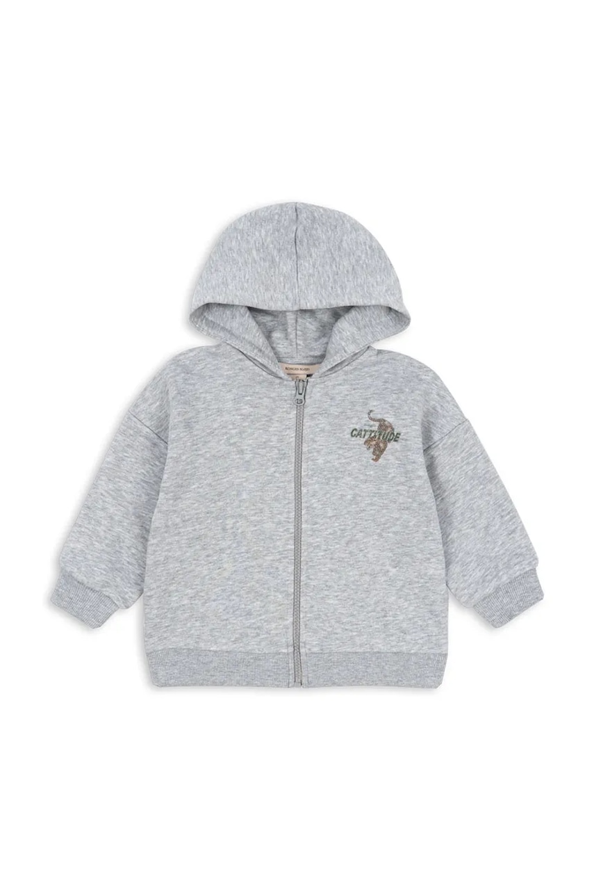 Детская кофта с хлопком Konges Sløjd LOU SWEAT ZIP HOOD OCS цвет серый с капюшоном меланж KS103865 Детская кофта с хлопком Konges Sløjd LOU SWEAT ZIP HOOD OCS цвет серый с капюшоном меланж KS103865