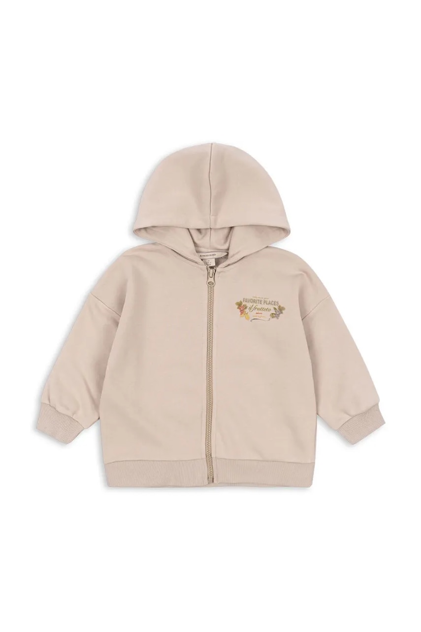 Levně Dětská mikina s bavlnou Konges Sløjd LOU SWEAT ZIP HOOD OCS béžová barva, s kapucí, KS103865