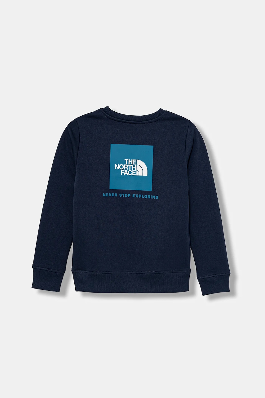 The North Face bluză copii TEEN BOX NSE REGULAR CREW culoarea bleumarin, cu imprimeu, NF0A89H7DIA1