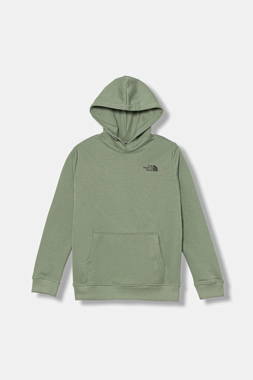 The North Face bluză copii TEEN BOX NSE REGULAR HOODIE culoarea verde, cu glugă, cu imprimeu, NF0A89H9DI21
