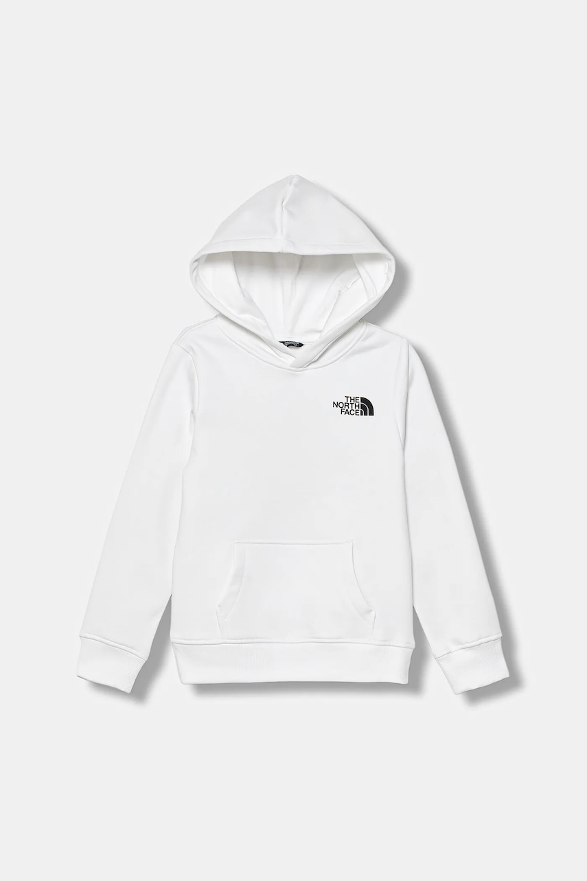 The North Face bluză copii TEEN BOX NSE REGULAR HOODIE culoarea alb, cu glugă, cu imprimeu, NF0A89H9LA91