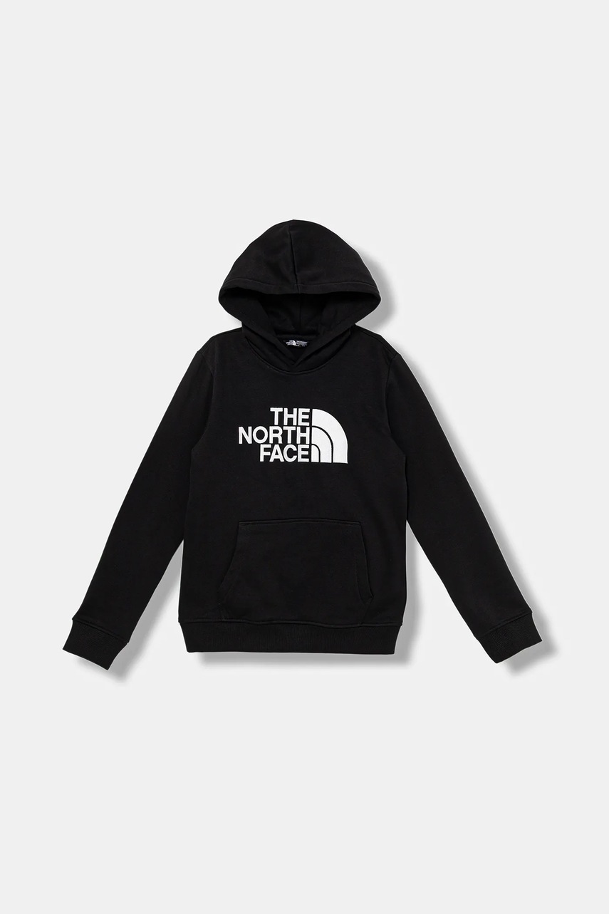 Levně Dětská mikina The North Face TEEN DREW PEAK PULLOVER HOODIE černá barva, s kapucí, s aplikací, NF0A8EHHJK31