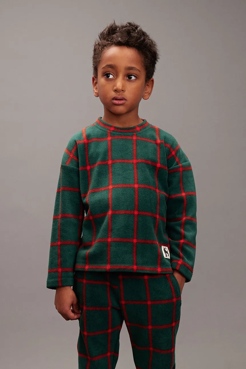 Mini Rodini hanorac polar pentru copii culoarea verde, cu model, 25710126