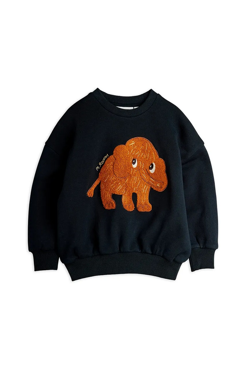Детская хлопковая кофта Mini Rodini Mammoth цвет чёрный с аппликацией 25720147