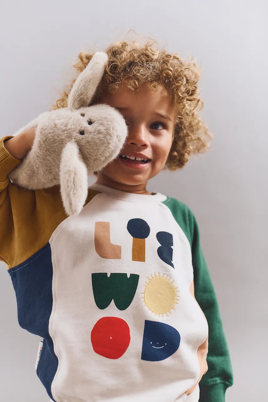 Liewood hanorac de bumbac pentru copii Aude Placement Sweatshirt culoarea bej, cu imprimeu, LW20358