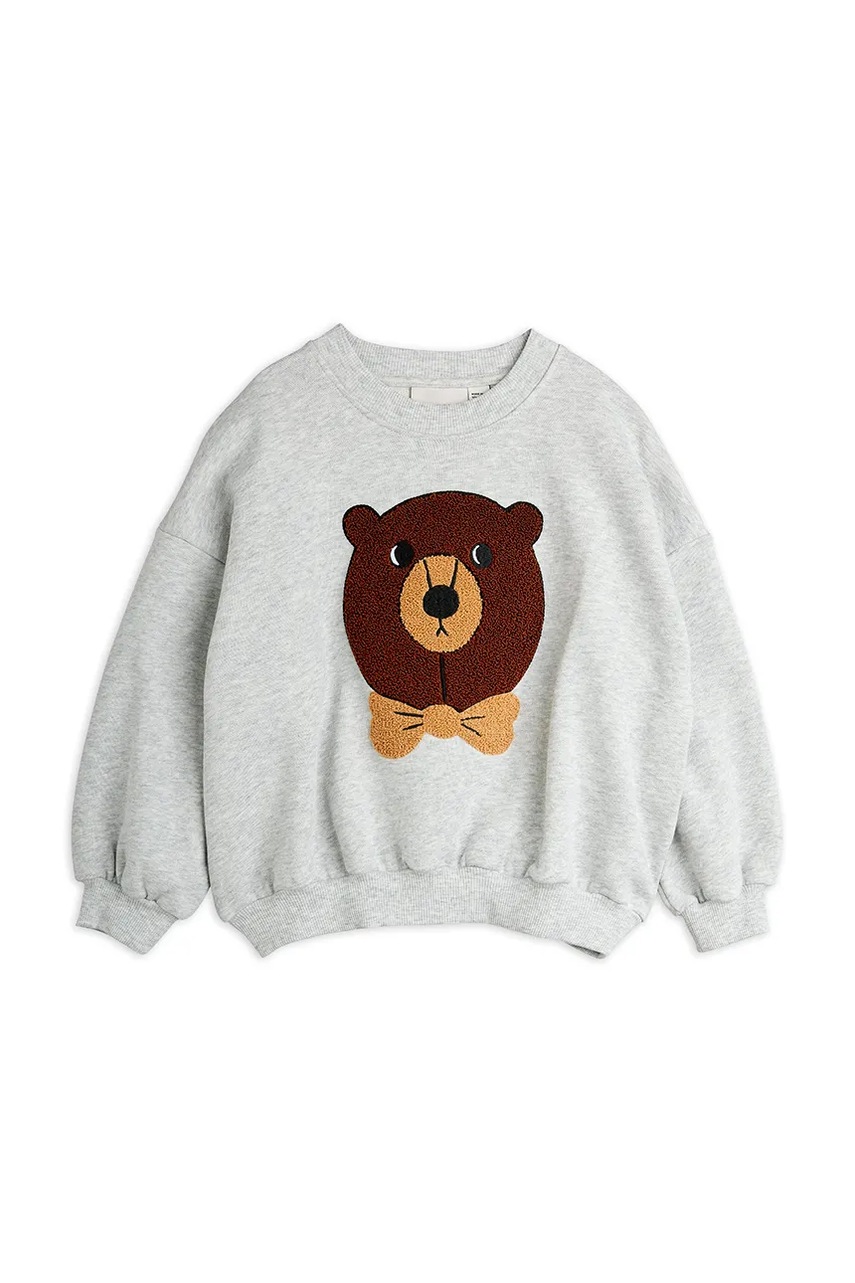 Детская хлопковая кофта Mini Rodini Bear цвет серый с аппликацией 25720108