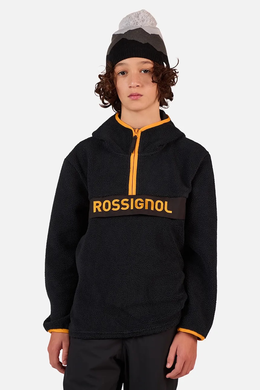 Rossignol bluză copii ALLTRACK culoarea negru, cu glugă, uni, RLOYL02