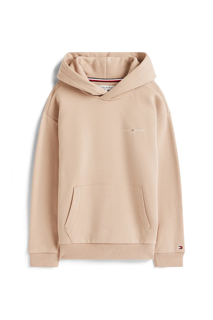 Детская кофта Tommy Hilfiger цвет коричневый с капюшоном с принтом KS0KS00660 Детская кофта Tommy Hilfiger цвет коричневый с капюшоном с принтом KS0KS00660