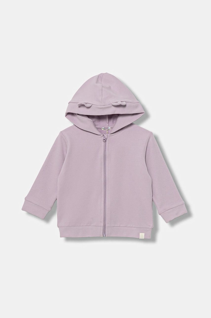 Levně Kojenecká mikina United Colors of Benetton fialová barva, s kapucí, hladká, 3MDSA501M