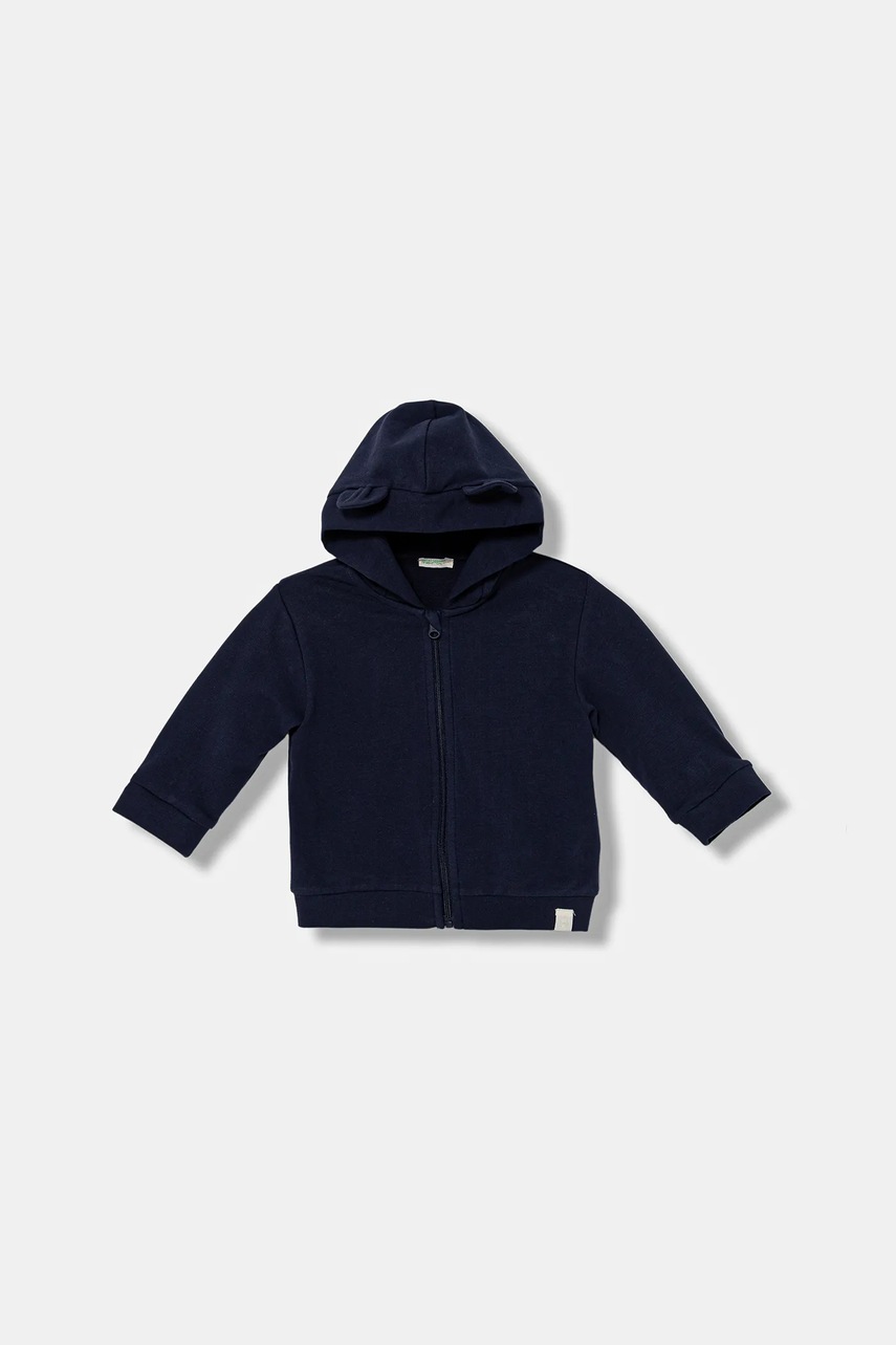 United Colors of Benetton bluză bebe culoarea bleumarin, cu glugă, uni, 3MDSA501M
