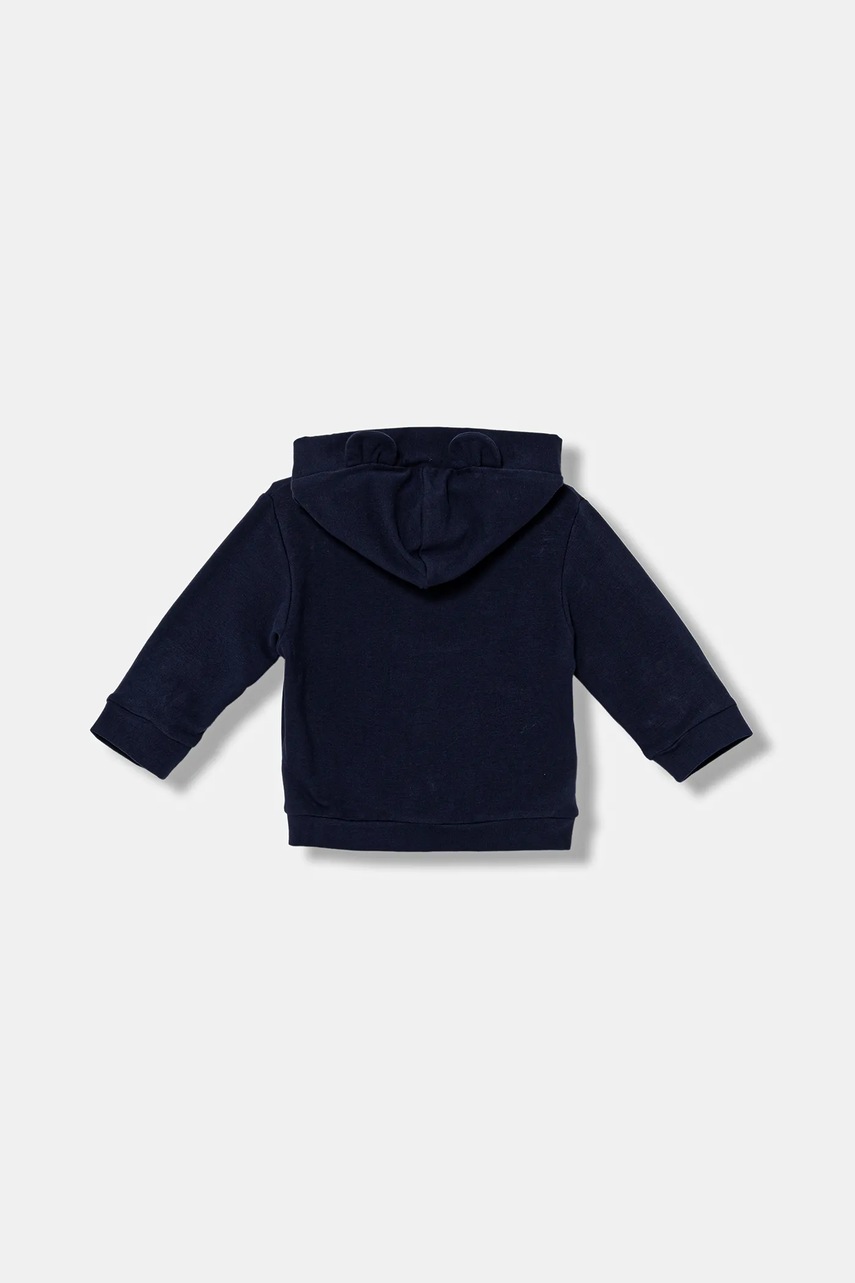 Кофта для младенцев United Colors of Benetton цвет синий с капюшоном однотонная 3MDSA501M Кофта для младенцев United Colors of Benetton цвет синий с капюшоном однотонная 3MDSA501M