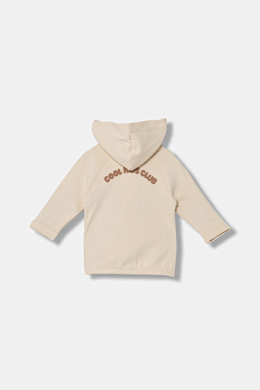 Хлопковая кофта для младенцев United Colors of Benetton цвет бежевый с капюшоном однотонная 3ITEA501N Хлопковая кофта для младенцев United Colors of Benetton цвет бежевый с капюшоном однотонная 3ITEA501N