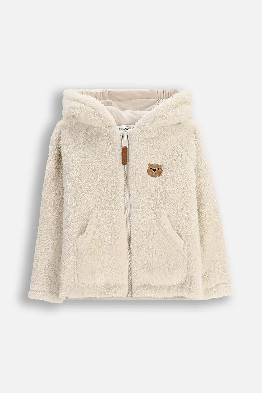 Coccodrillo hanorac polar pentru copii culoarea bej, cu glugă, cu imprimeu, FOREST FRIENDS BOY NEWBORN