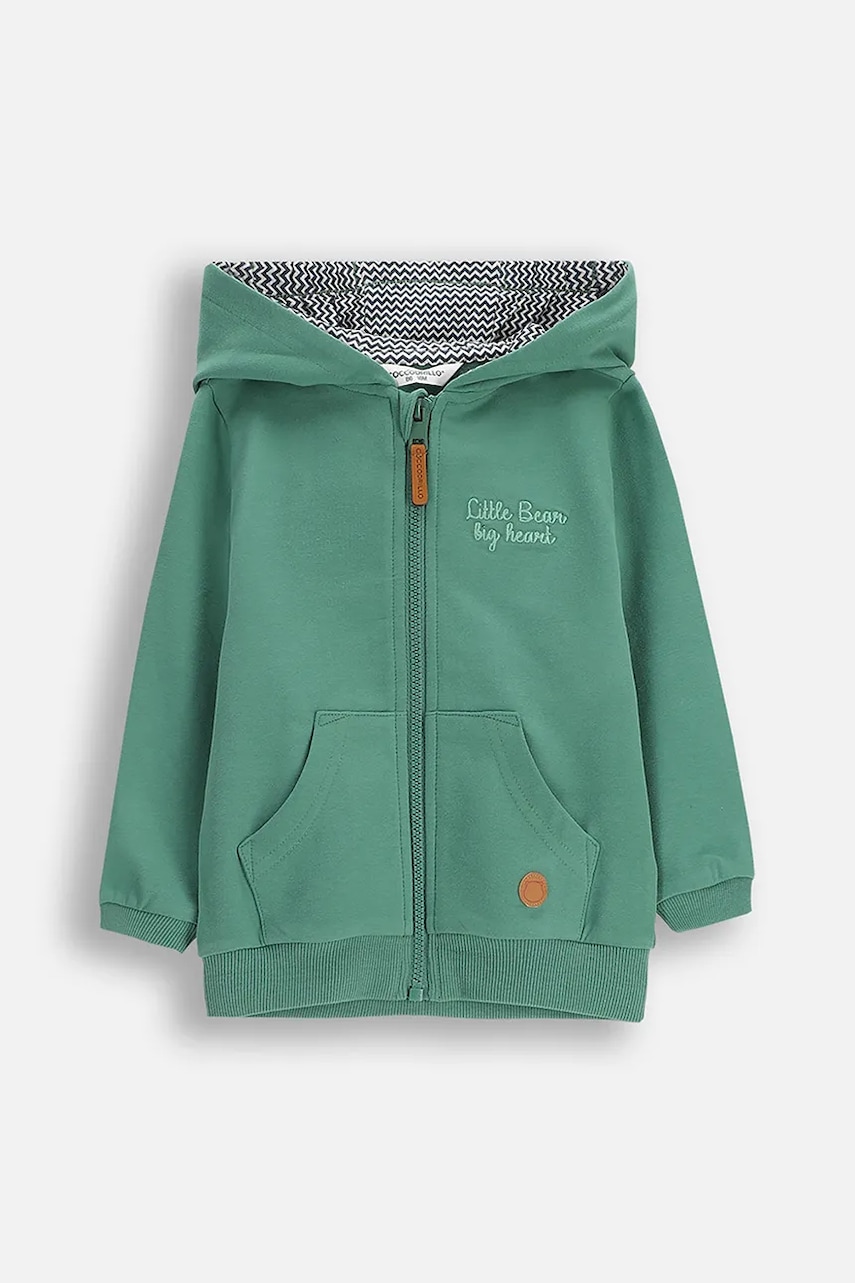 Coccodrillo bluză bebe culoarea verde, cu glugă, uni, FOREST FRIENDS BOY NEWBORN