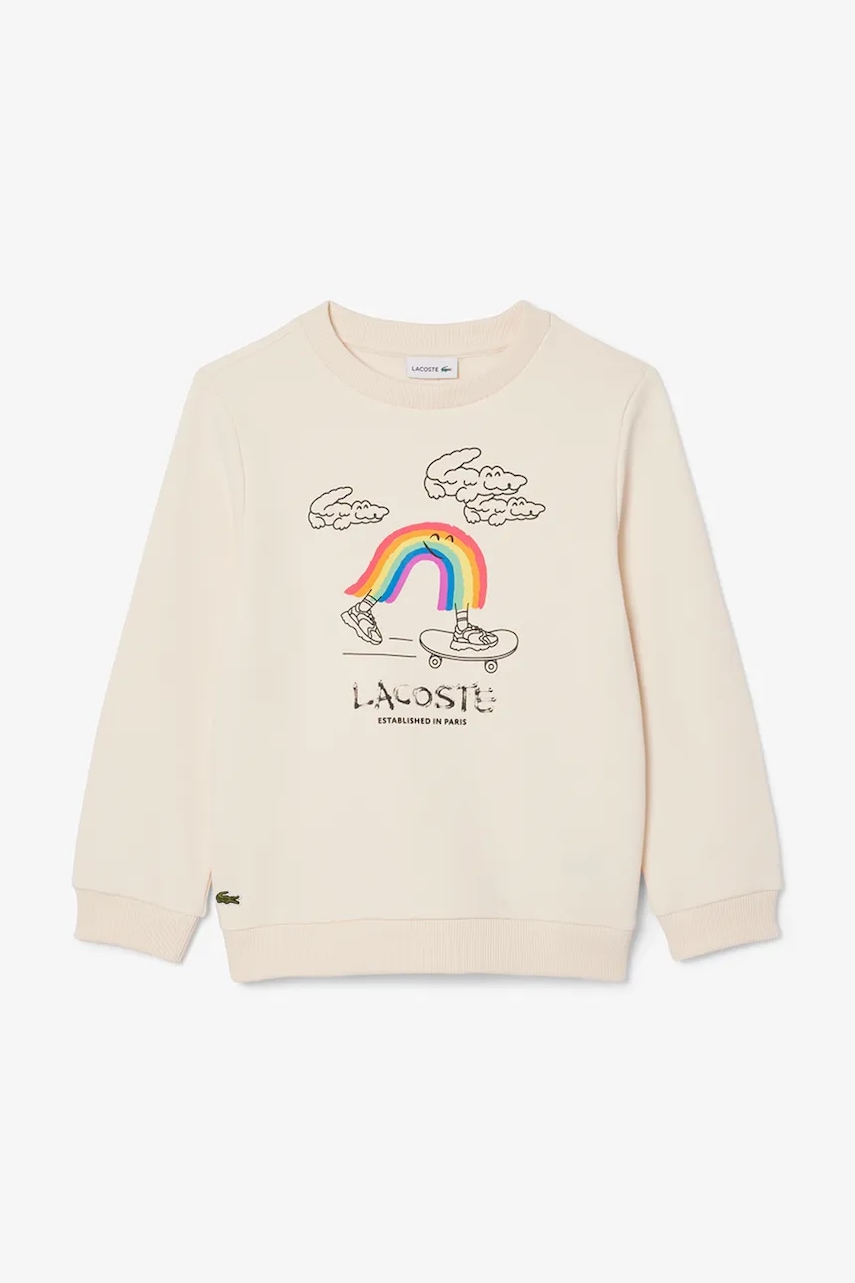 Lacoste hanorac de bumbac pentru copii culoarea bej, cu imprimeu, SJ8452