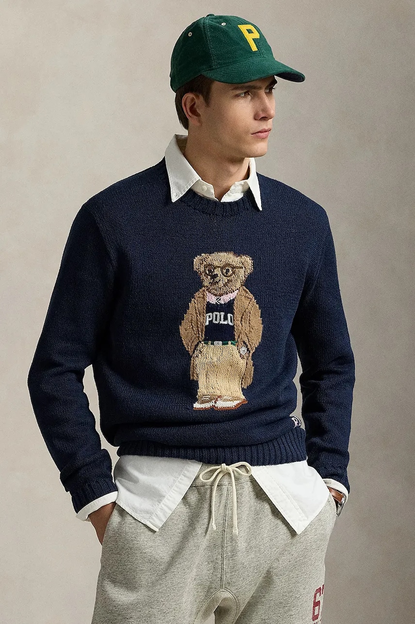 Lněný svetr Polo Ralph Lauren Lscn Long Sleeve pánský, tmavomodrá barva, 710970284