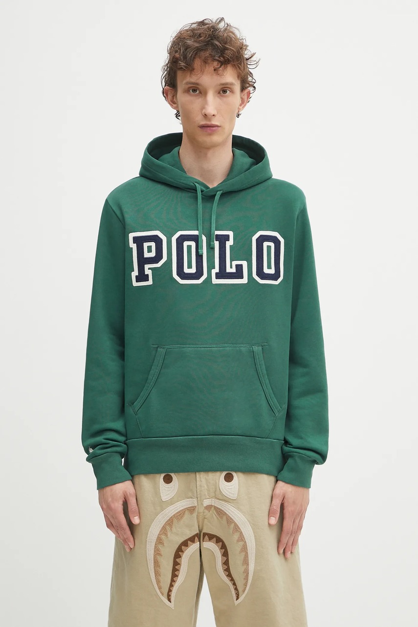 Levně Mikina Polo Ralph Lauren Pohoodm2 Long Sleeve pánská, zelená barva, s kapucí, s aplikací, 710972664