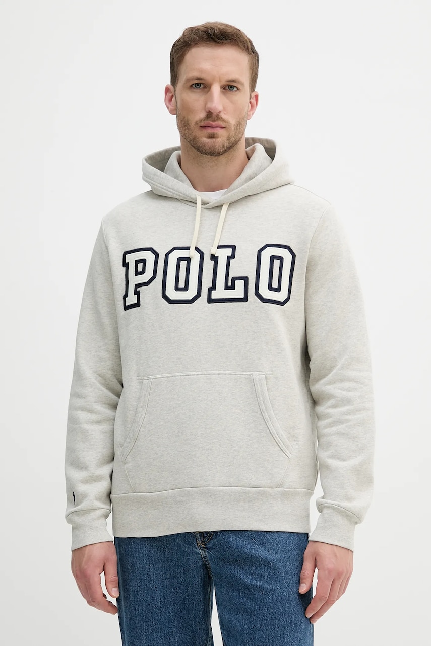 Levně Mikina Polo Ralph Lauren Pohoodm2 Long Sleeve pánská, šedá barva, s kapucí, s aplikací, 710972664