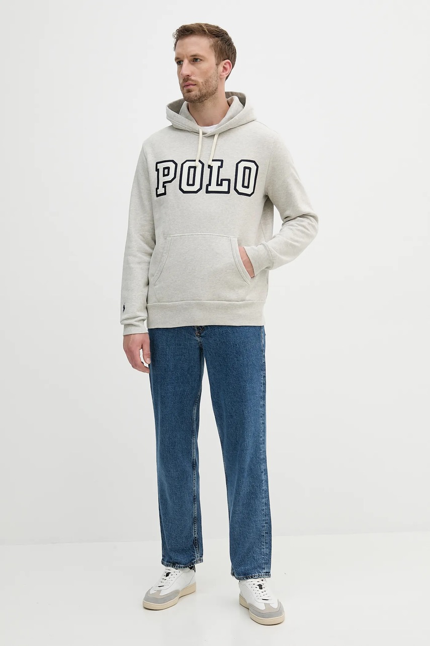 Кофта Polo Ralph Lauren Pohoodm2 Long Sleeve цвет серый с капюшоном с аппликацией 710972664