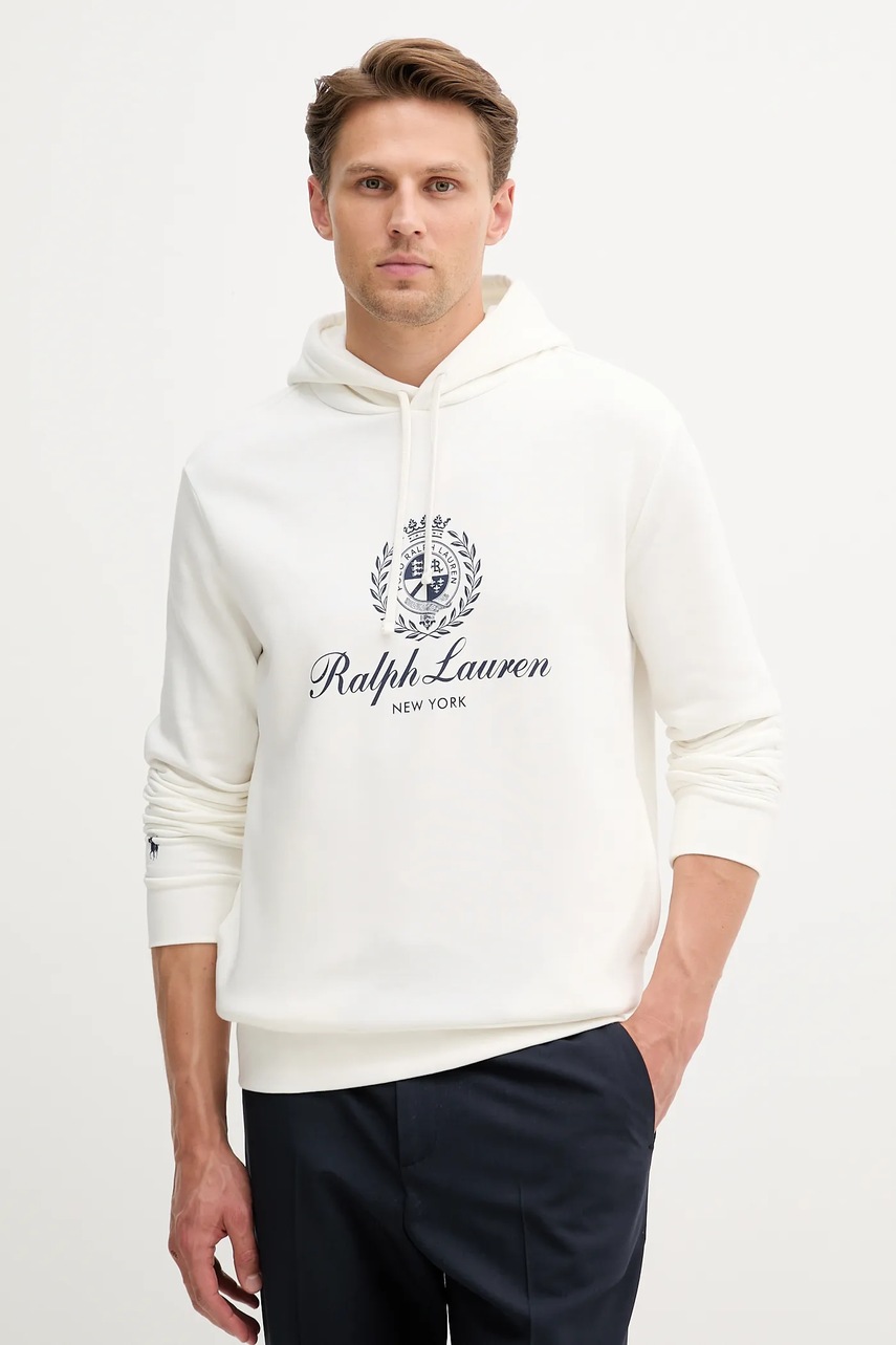 Levně Mikina Polo Ralph Lauren pánská, bílá barva, s kapucí, hladká, 710978033
