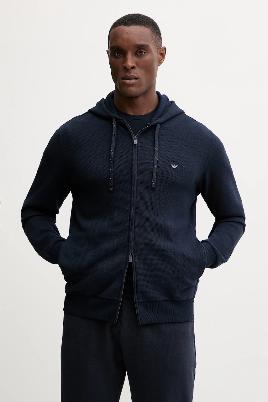 Emporio Armani Underwear bluză lounge culoarea bleumarin, cu glugă, uni, EM000644 AF14982