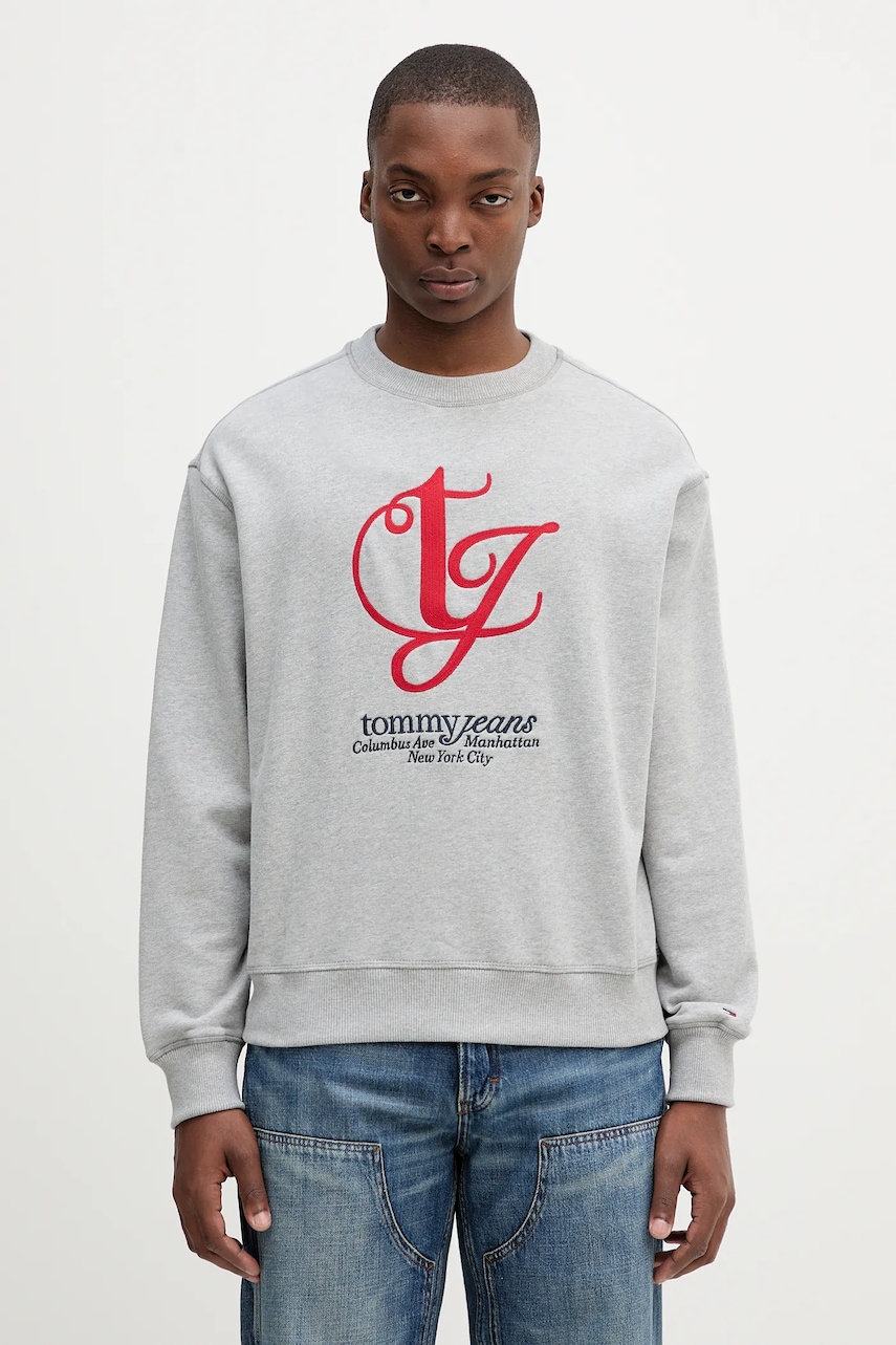 Tommy Jeans hanorac de bumbac culoarea gri, melanj, DM0DM21614