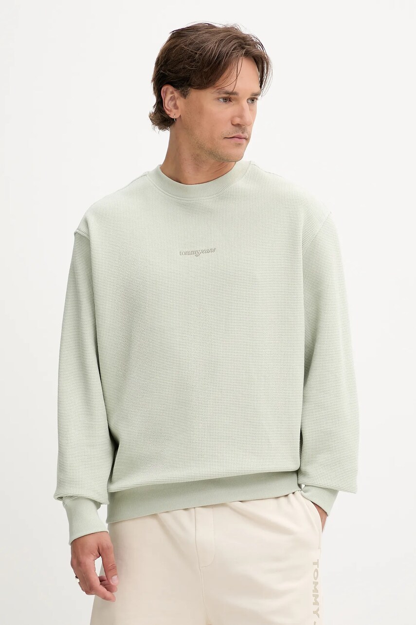 Levně Bavlněná mikina Tommy Jeans pánská, béžová barva, hladká, DM0DM21622